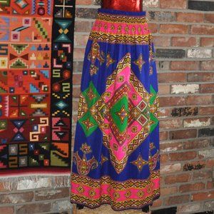 Vintage Bright Multi Color Boho Hippie SUMMER Long Maxi Skirt Festival M-L